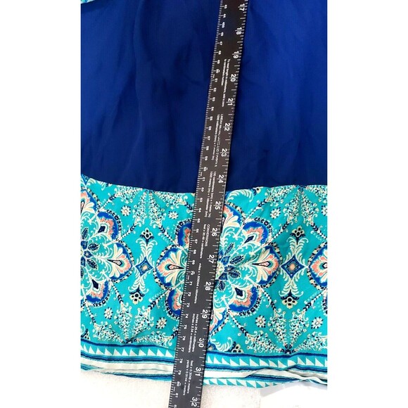 Boho Floral V-Neck Bell Sleeve Tunic Dress – Blue Teal – Small – Festival Style - Picture 6 of 7